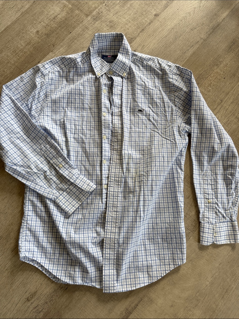 Vineyard Vines Men’s Blue and White Plaid Button-Down Shirt